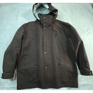 Marc Ecko Cut and Sew Mens  XL Jacket Brown Water Resistant Hooded Grid Print